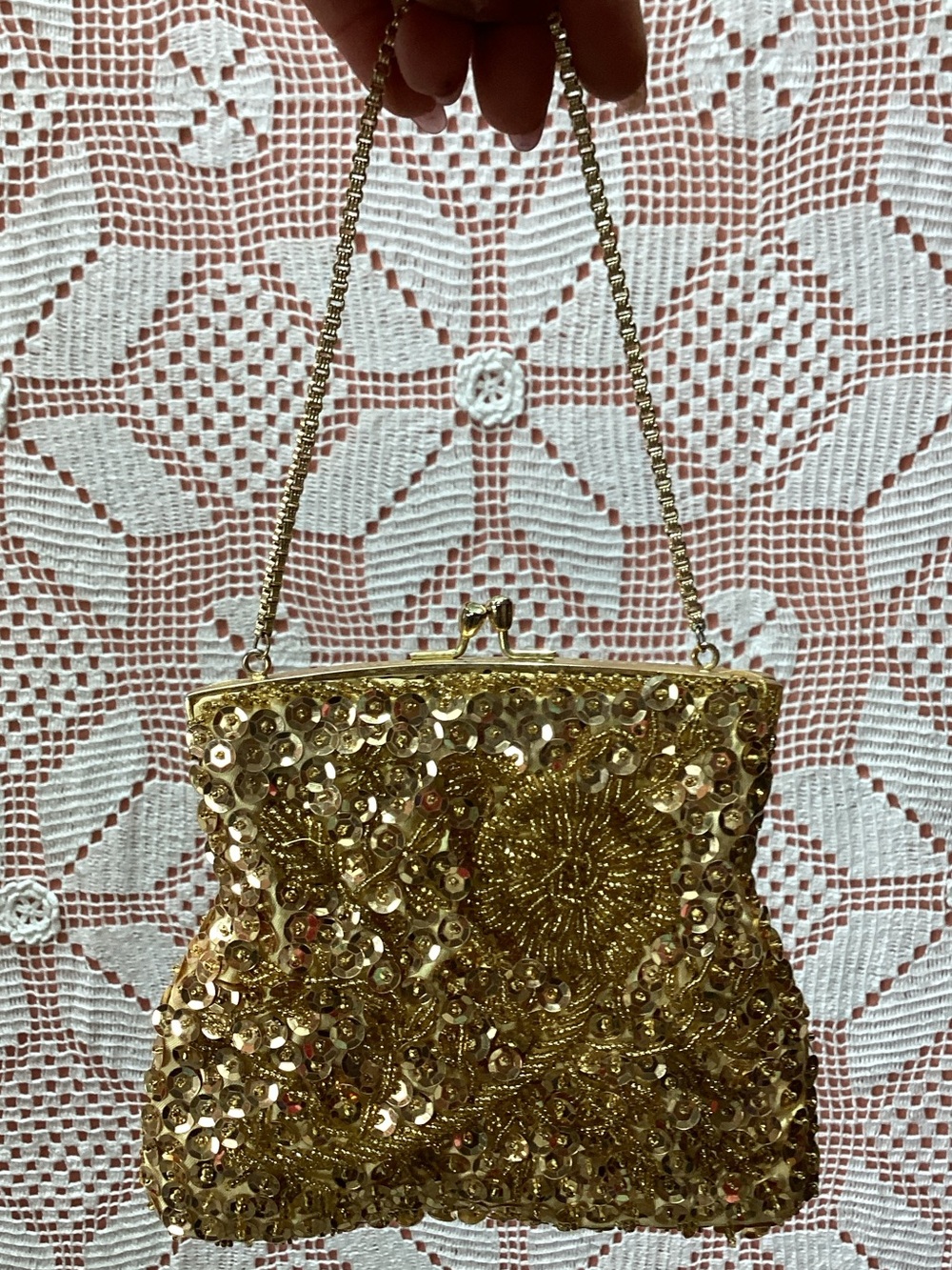Floral gold sequin purse